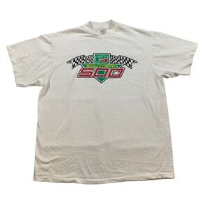 Vintage Mountain Dew Southern 500 Graphic T Shirt White Nacar Tee‎ Mens XL